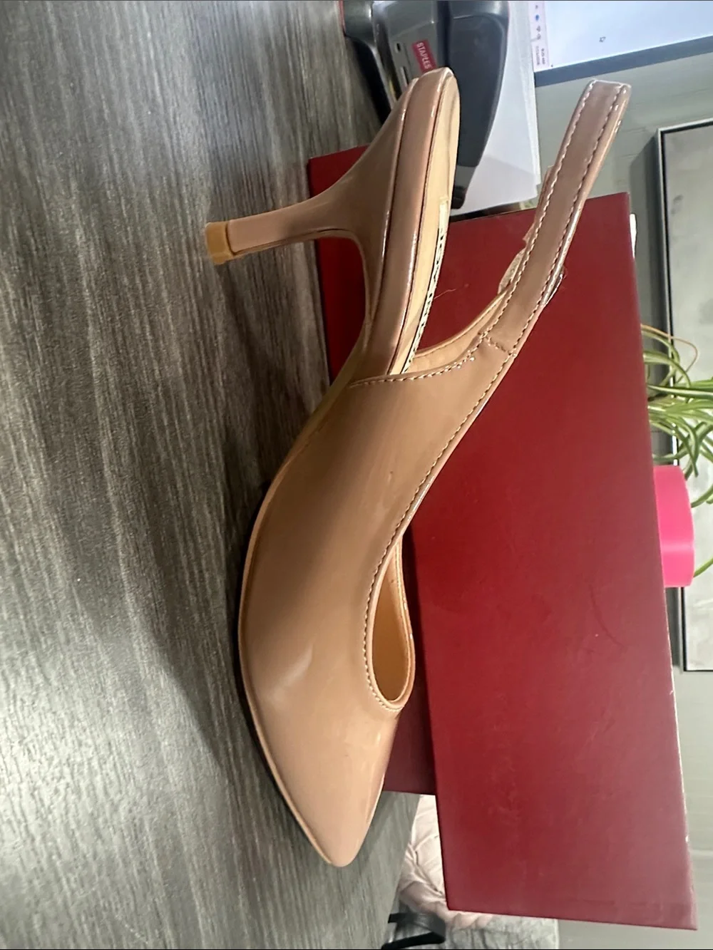 JOY IN LOVE Nude Patent Slingback Heels - US 5.5